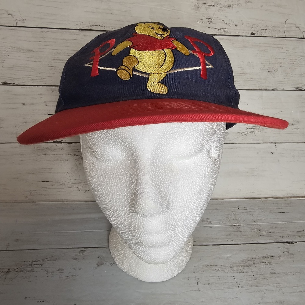 Vintage Winnie the Pooh POP Hat Cap Snap Back Red Blue 90 Fathers Day Disney Dad